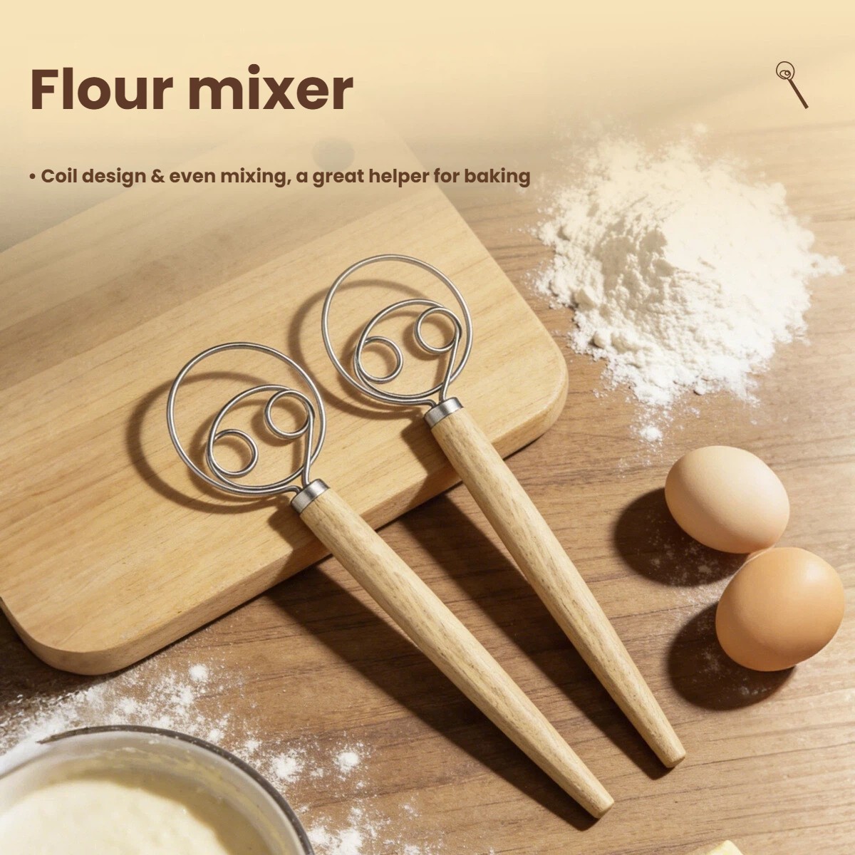 Dough Whisk Large Wood Handle  - Danish Pancake Pan review and price