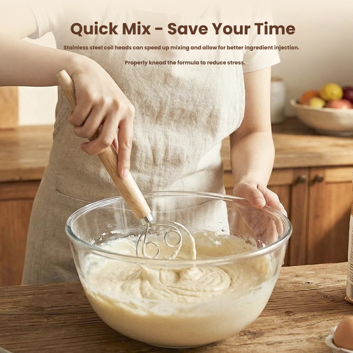 Dough Whisk Large Wood Handle  - Danish Pancake Pan review and price