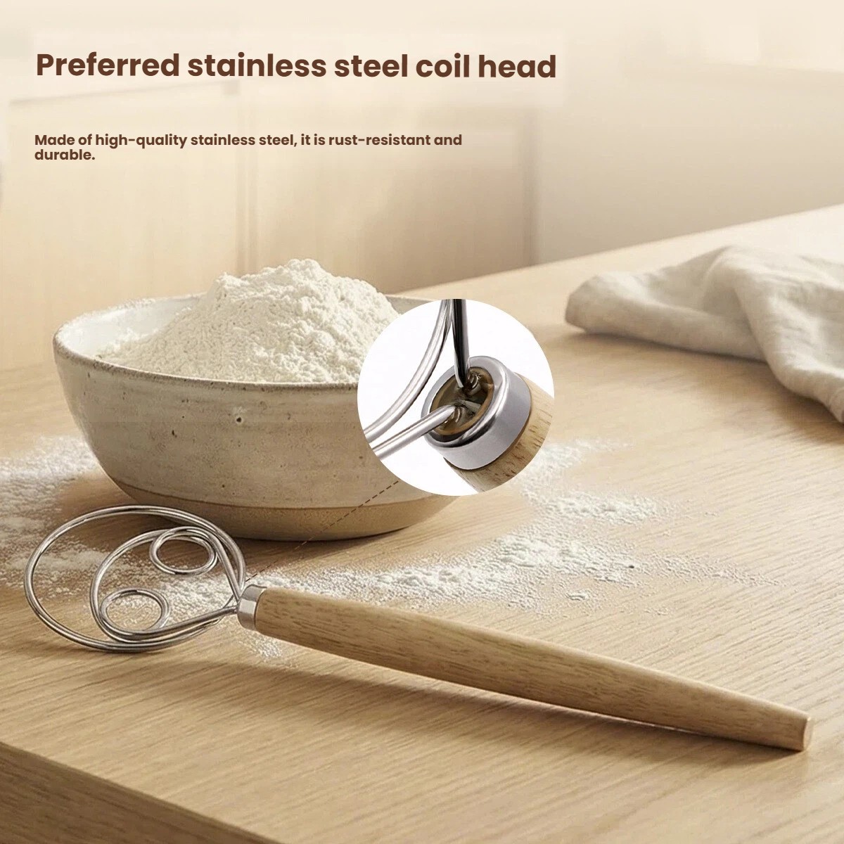 Dough Whisk Large Wood Handle  - Danish Pancake Pan review and price